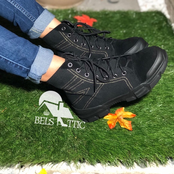 Shoes - Black Vegan Suede Cap Toe Sneaker Combat Bootie
